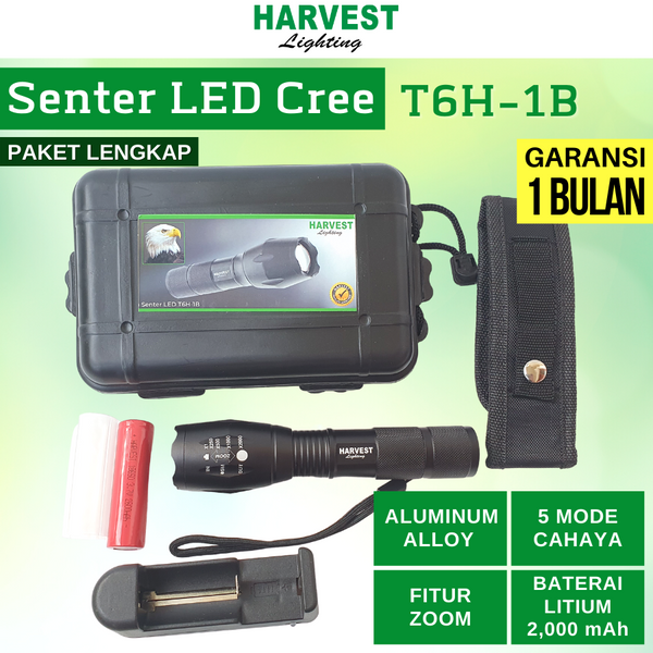 Senter Flashlight LED T6 CREE Aluminium Zoom