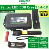 Senter Flashlight LED COB T6 CREE Aluminium Zoom Side Light