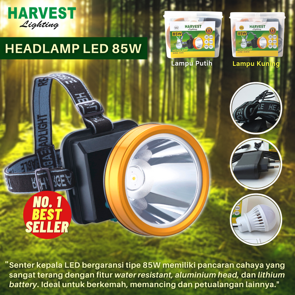 85W, Headlamp Lampu Senter Kepala LED, Rechargeable, Multiguna